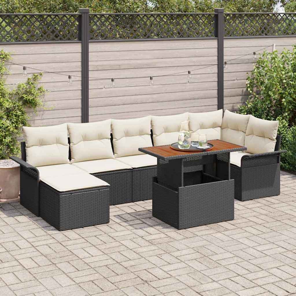 Set Divano da Giardino 8 pcs Nero e Crema polyrattan | homemem39