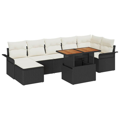 Set Divano da Giardino 8 pcs Nero e Crema polyrattan | homemem39