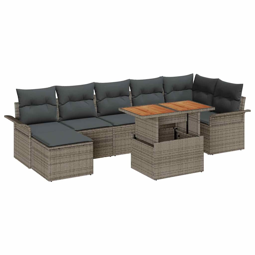 Set Divano da Giardino con cuscino 8 pcs Grigio polyrattan