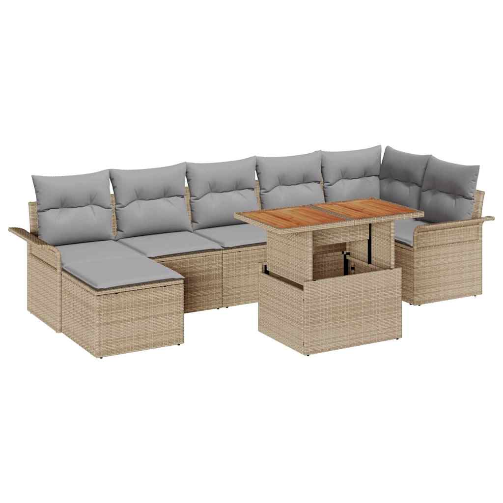 Set Divano da Giardino 8 pcs Beige e Grigio Chiaro polyrattan | homemem39
