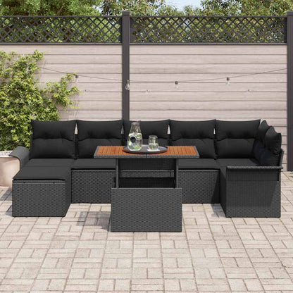 Set Divano da Giardino con cuscino 8 pcs Nero polyrattan | homemem39