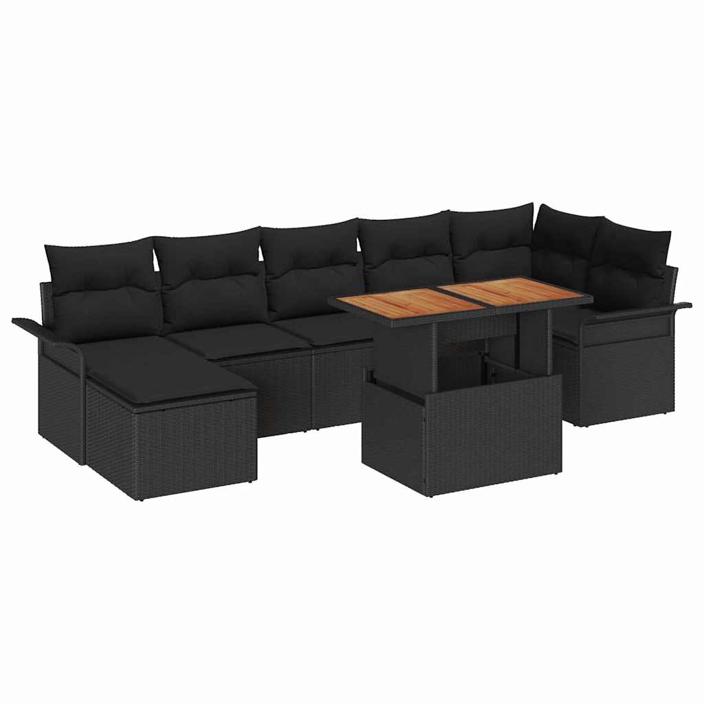 Set Divano da Giardino con cuscino 8 pcs Nero polyrattan | homemem39