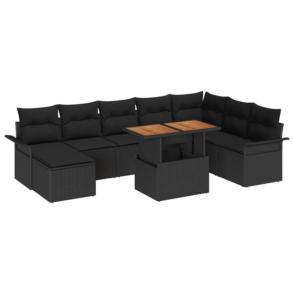 Set Divano da Giardino con cuscino 9 pcs Nero
