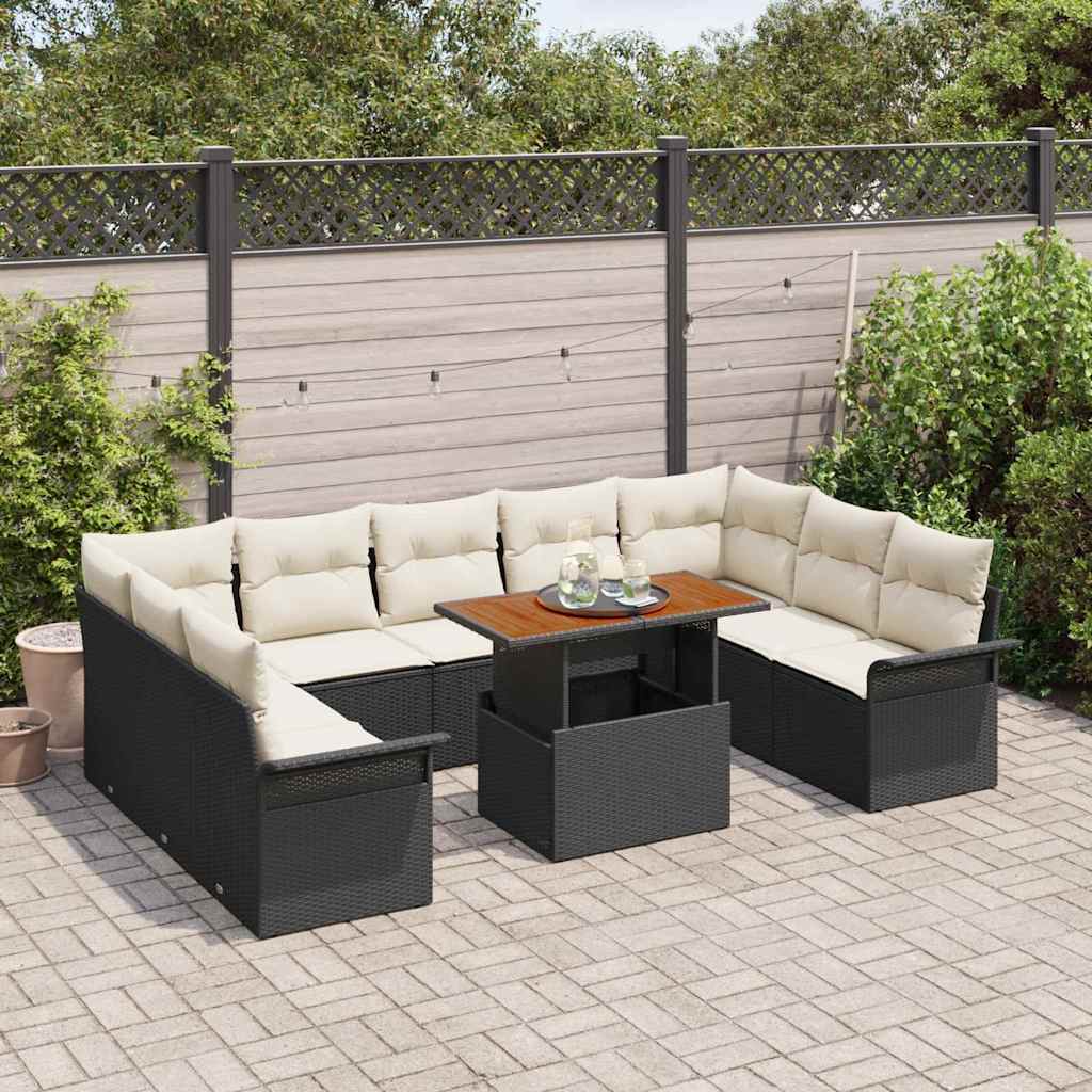Set Divano da Giardino con cuscino 10 pcs Nero e crema | homemem39