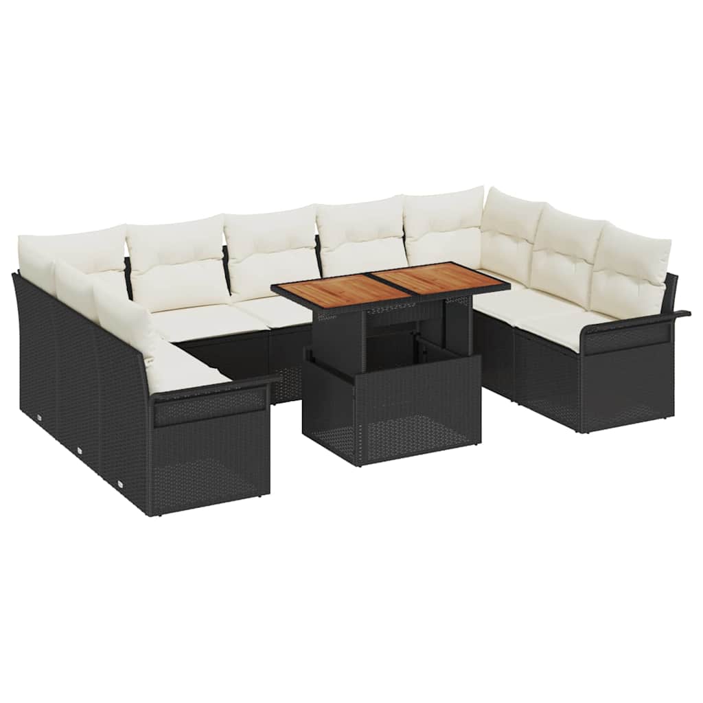 Set Divano da Giardino con cuscino 10 pcs Nero e crema | homemem39