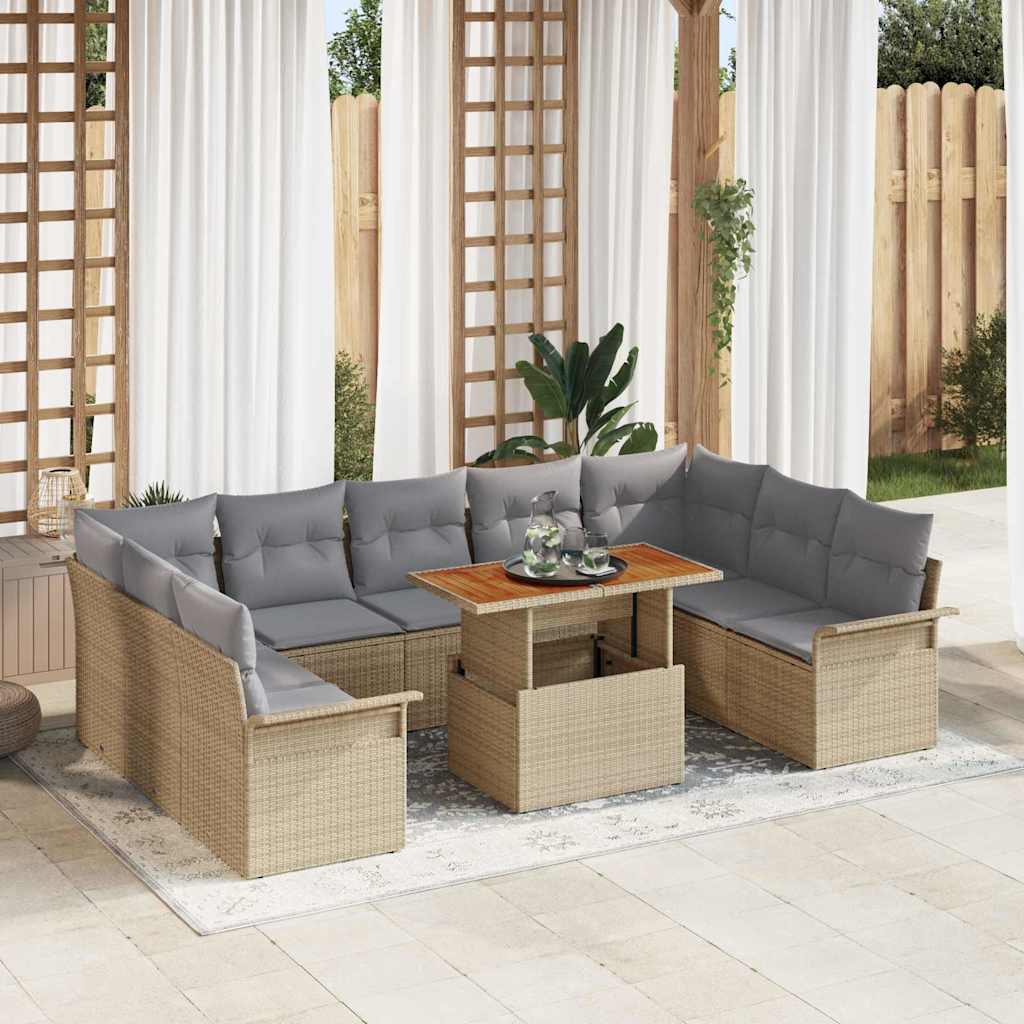 Set Divano da Giardino con cuscino 10 pcs beige e grigio chiaro | homemem39