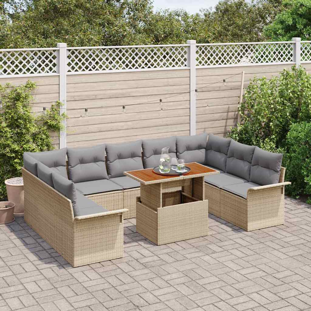Set Divano da Giardino con cuscino 10 pcs beige e grigio chiaro | homemem39