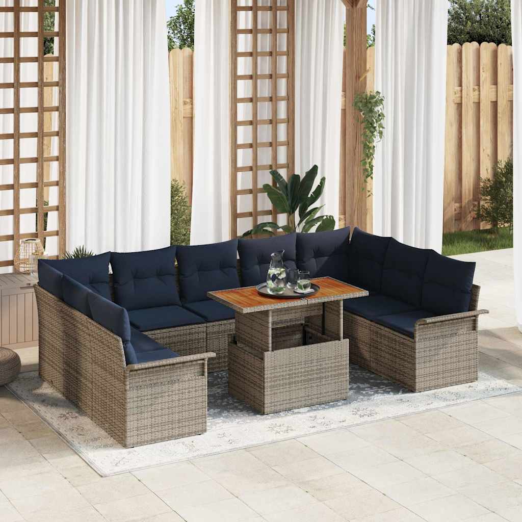 Set Divano da Giardino con cuscino 10 pcs grigio e blu navy | homemem39
