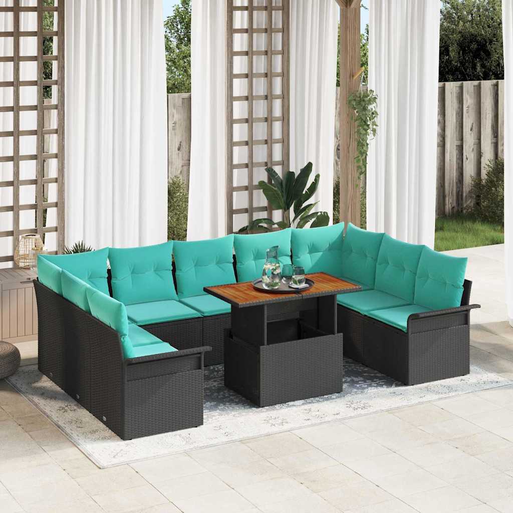 Set Divano da Giardino con cuscino 10 pcs Nero e blu | homemem39