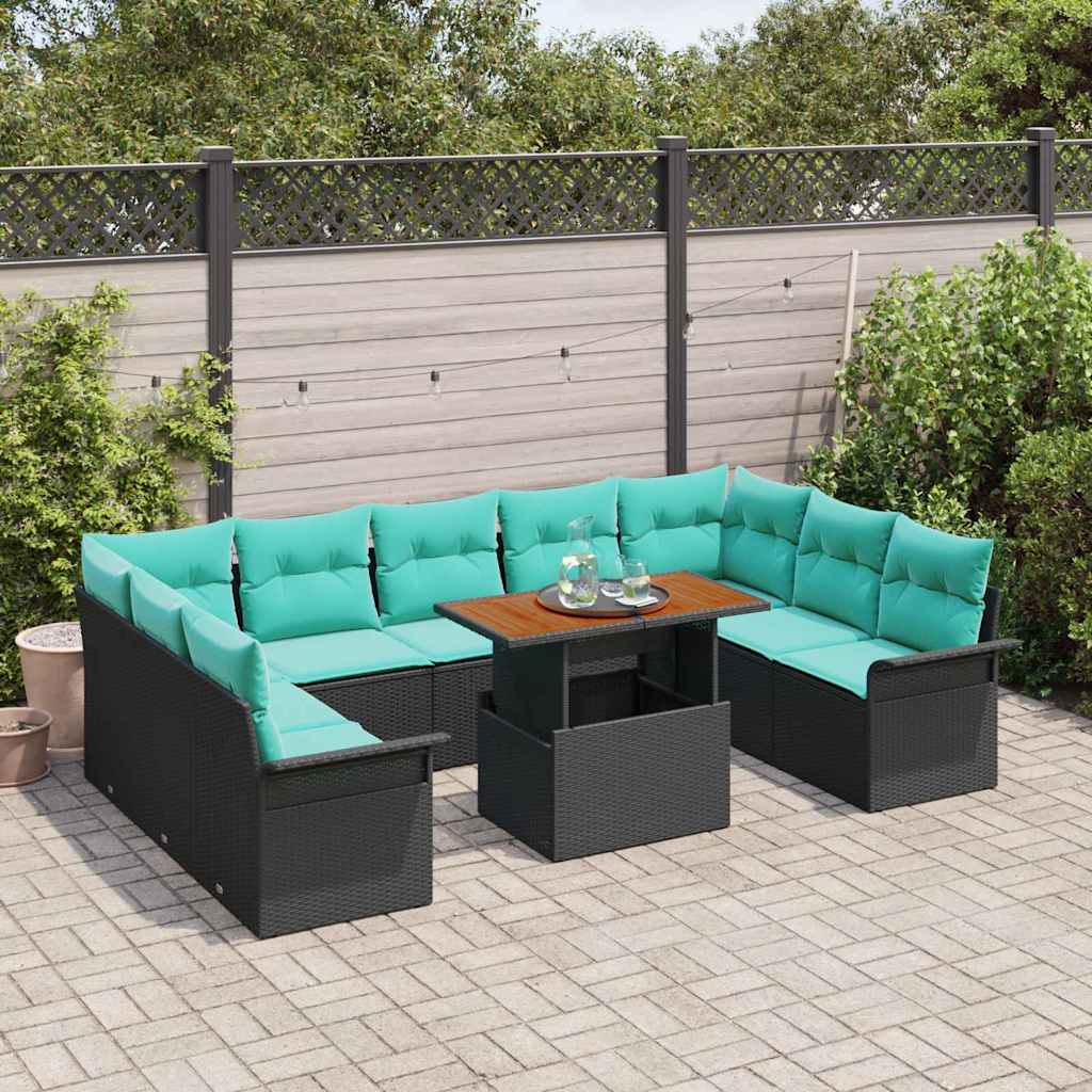 Set Divano da Giardino con cuscino 10 pcs Nero e blu | homemem39
