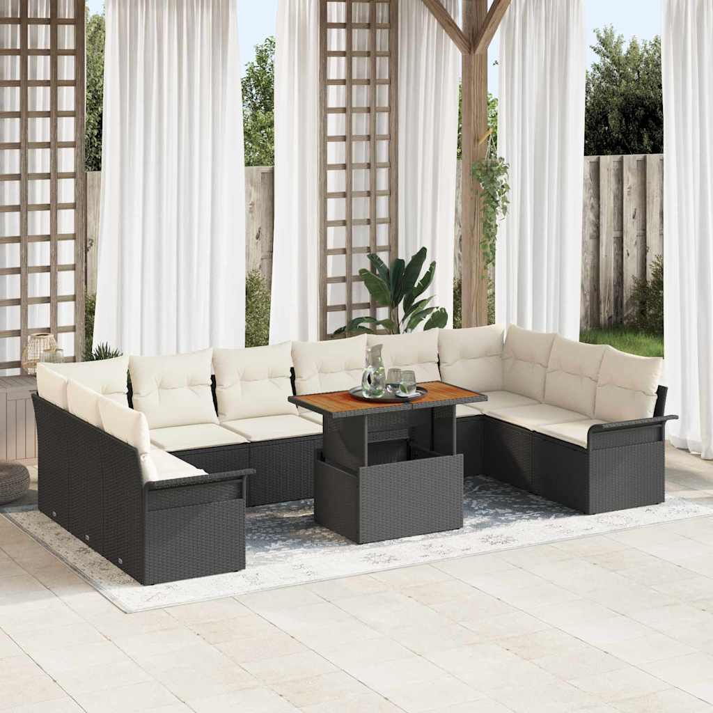 Set Divano da Giardino 11 pcs Nero e Crema polyrattan | homemem39