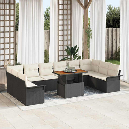 Set Divano da Giardino 11 pcs Nero e Crema polyrattan | homemem39