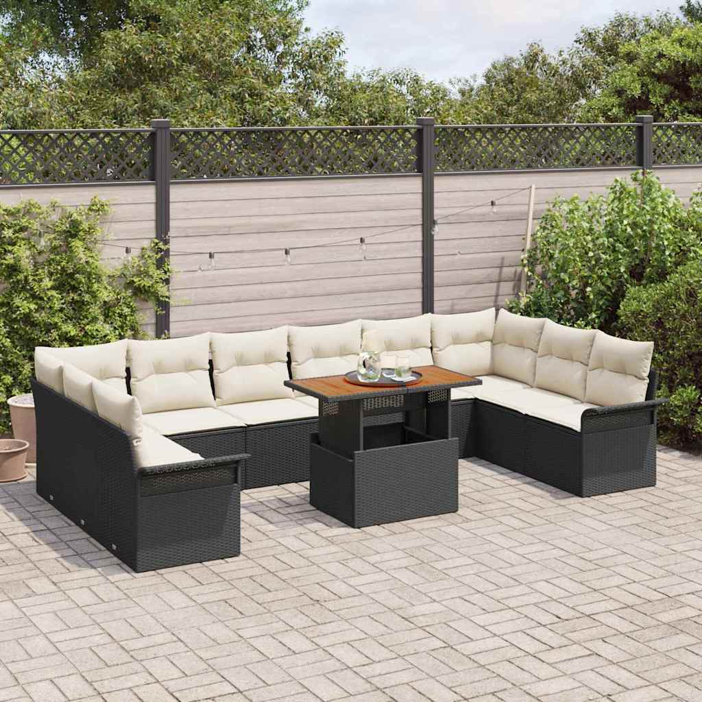 Set Divano da Giardino 11 pcs Nero e Crema polyrattan | homemem39