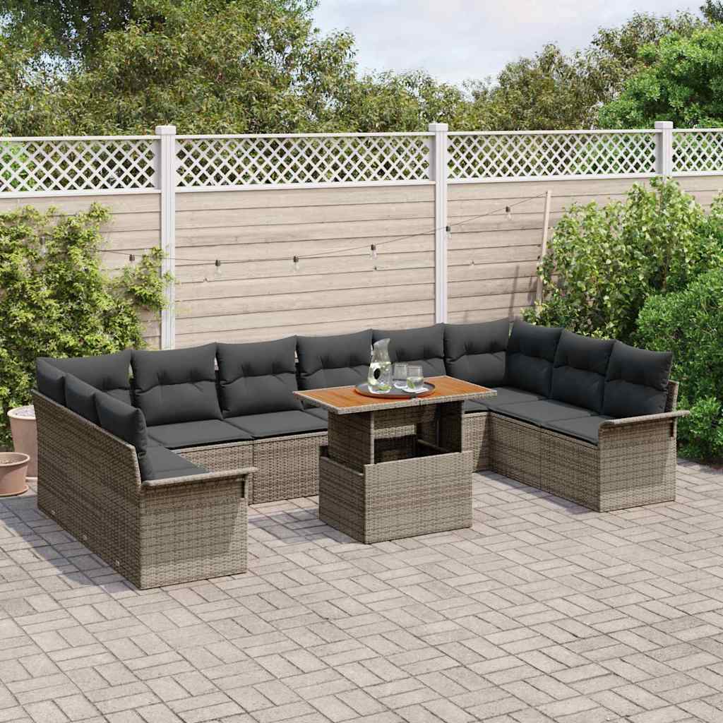Set Divano da Giardino con cuscino 11 pcs Grigio polyrattan | homemem39