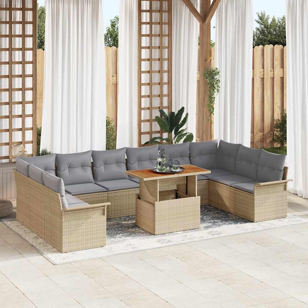 Set Divano da Giardino 11 pcs Beige e Grigio Chiaro polyrattan | homemem39