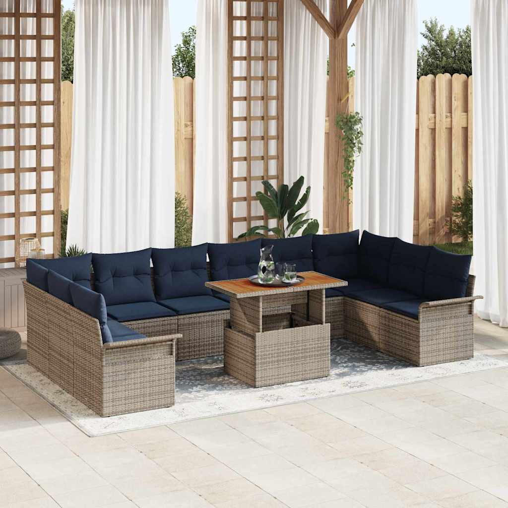 Set Divano da Giardino 11 pcs Grigio e Blu Navy polyrattan | homemem39