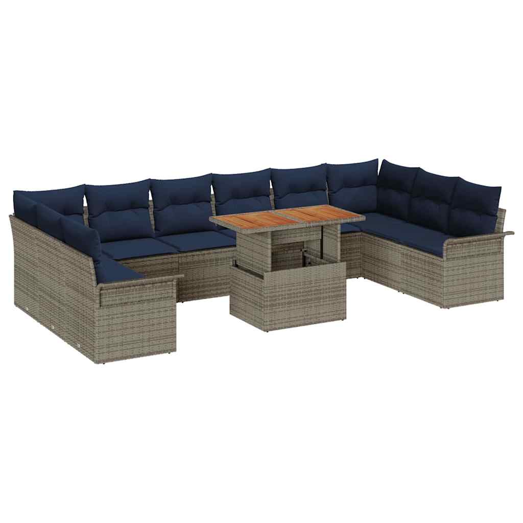 Set Divano da Giardino 11 pcs Grigio e Blu Navy polyrattan | homemem39