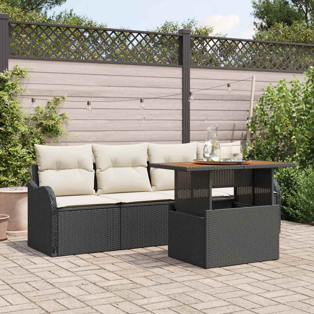 Set Divano da Giardino 5 pcs Nero e Crema polyrattan | homemem39