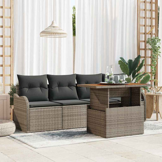 Set Divano da Giardino con cuscino 5 pcs Grigio polyrattan