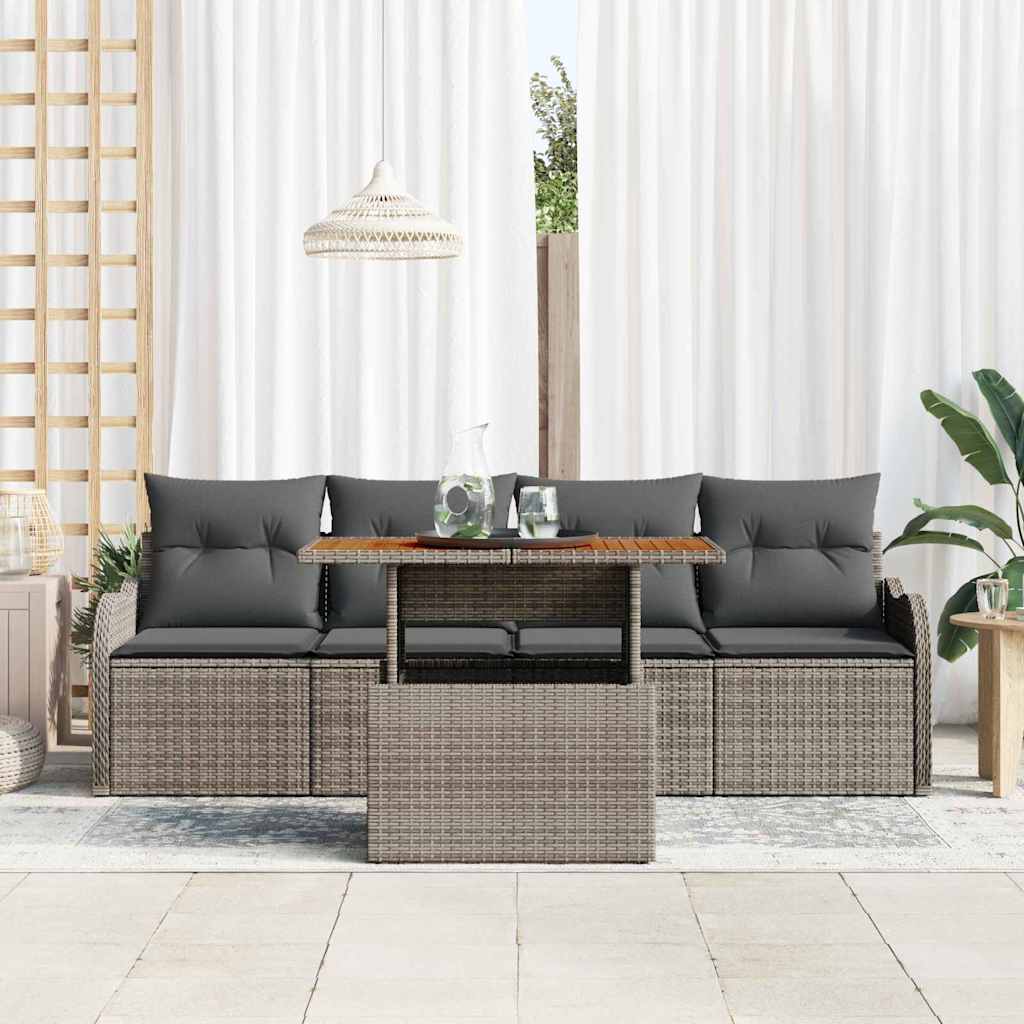 Set Divano da Giardino con cuscino 5 pcs Grigio polyrattan | homemem39