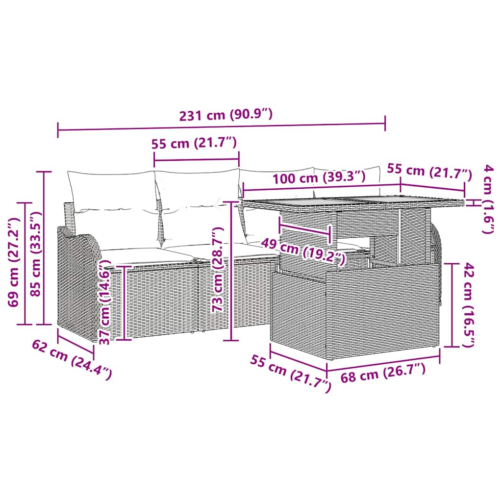 Set Divano da Giardino 5 pcs Beige e Crema polyrattan