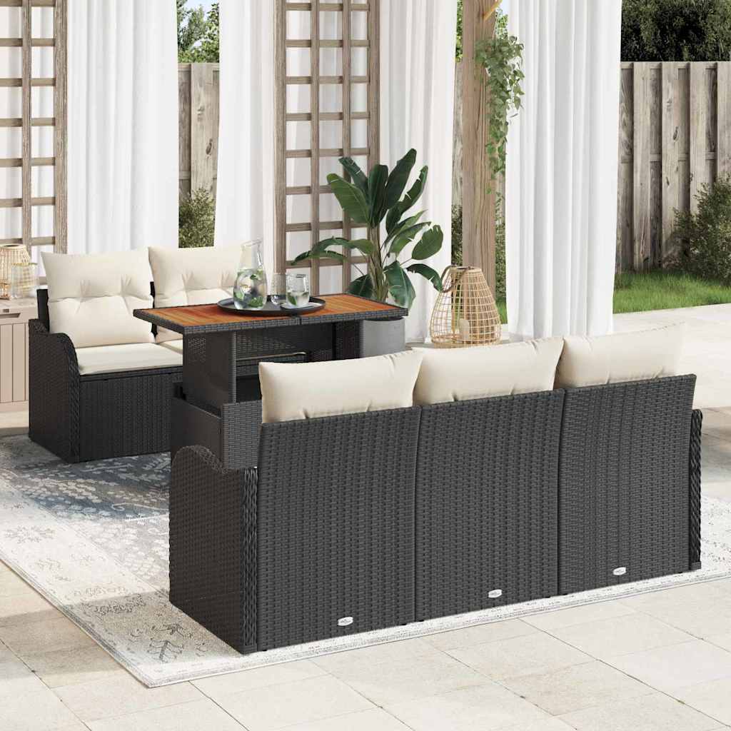 Set Divano da Giardino 6 pcs Nero e Crema polyrattan | homemem39