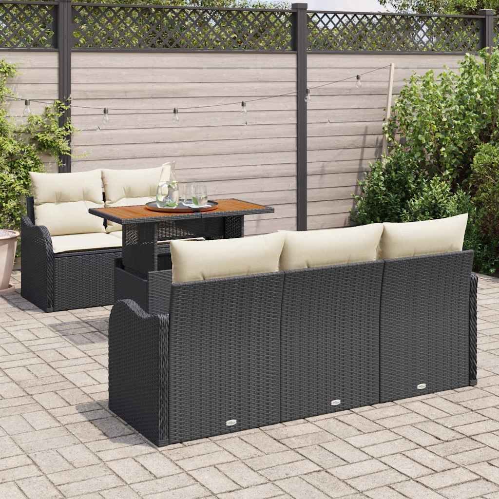 Set Divano da Giardino 6 pcs Nero e Crema polyrattan | homemem39