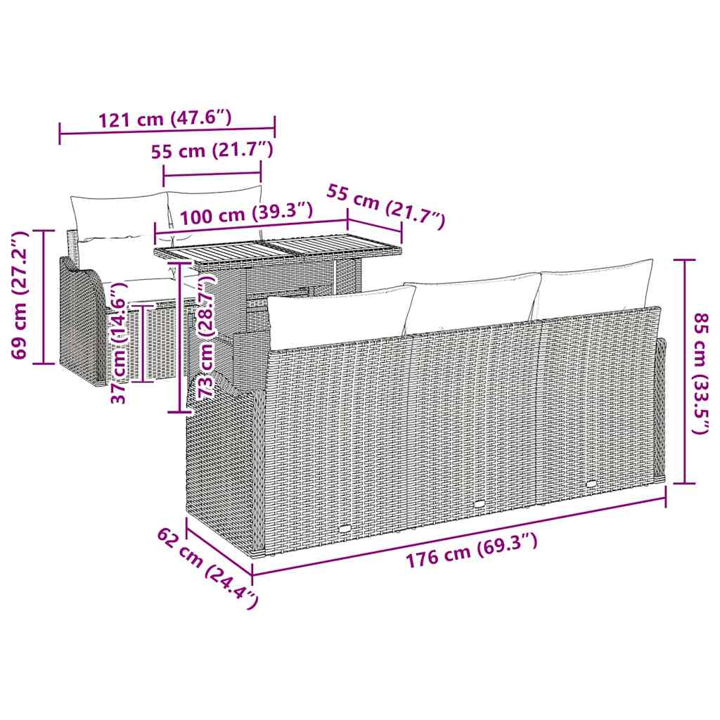 Set Divano da Giardino 6 pcs Beige e Grigio Chiaro polyrattan | homemem39