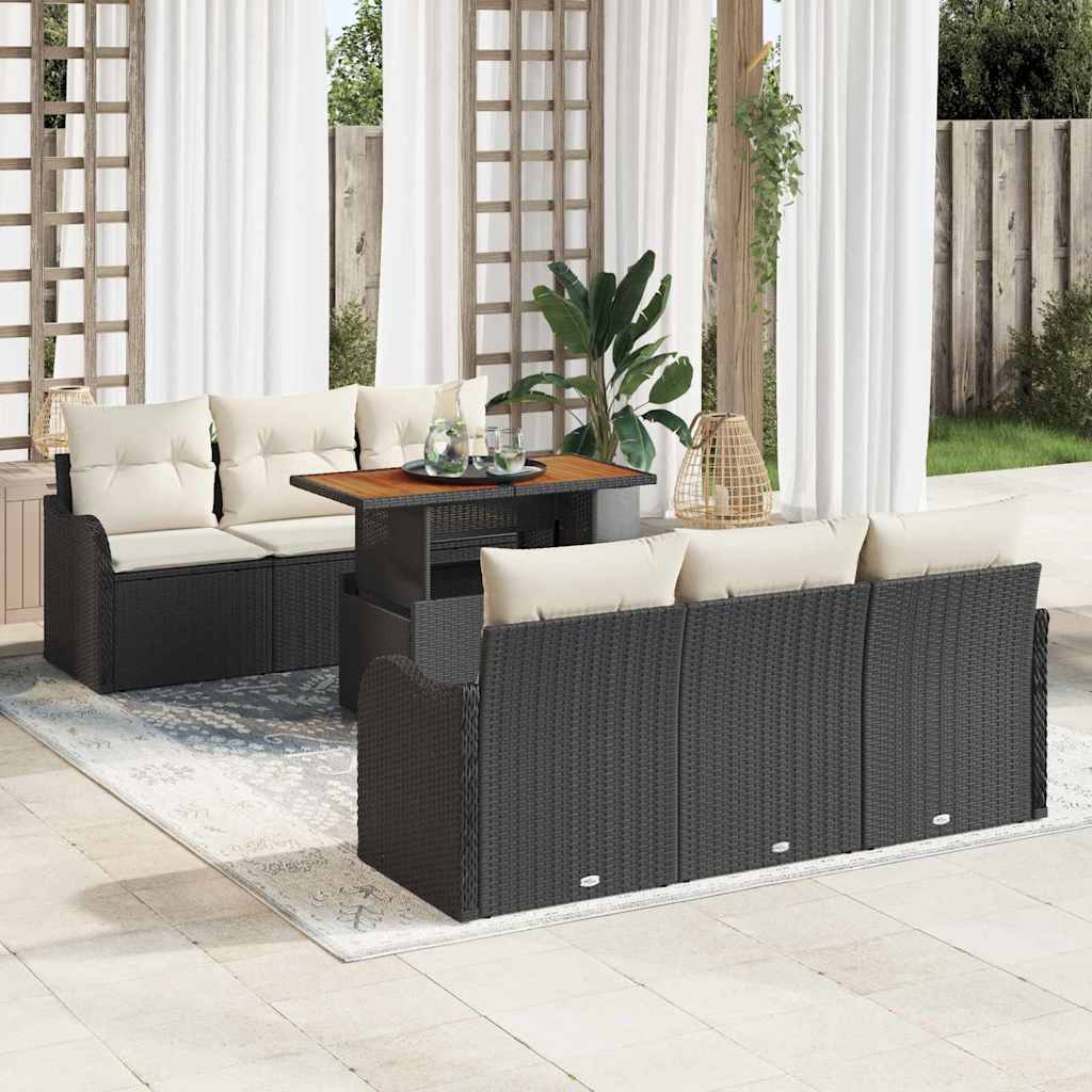 Set Divano da Giardino 7 pcs Nero e Crema polyrattan | homemem39