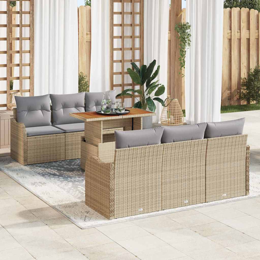 Set Divano da Giardino 7 pcs Beige e Grigio Chiaro polyrattan | homemem39