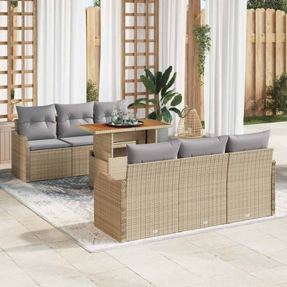 Set Divano da Giardino 7 pcs Beige e Grigio Chiaro polyrattan | homemem39
