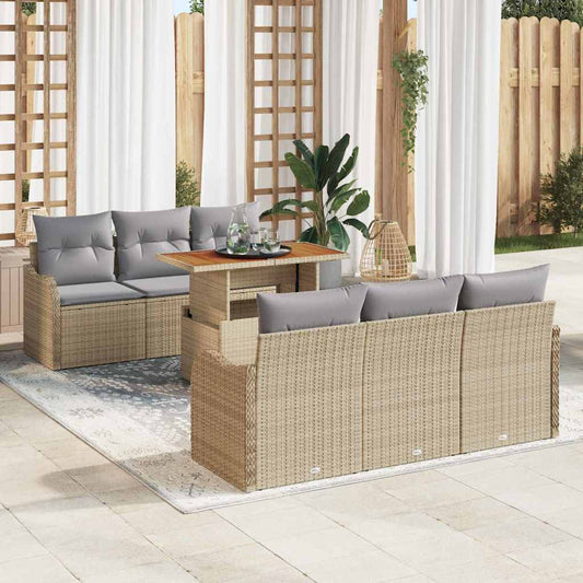 Set Divano da Giardino 7 pcs Beige e Grigio Chiaro polyrattan