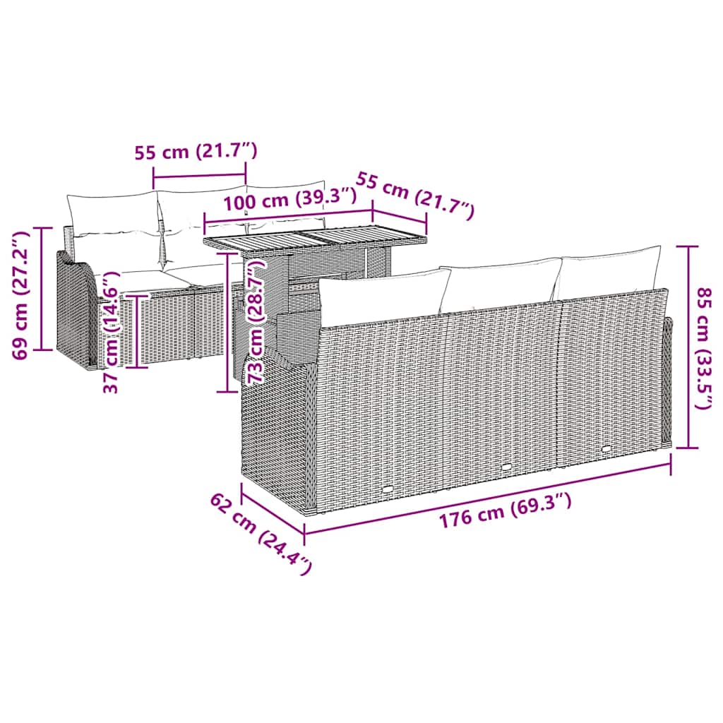 Set Divano da Giardino 7 pcs Beige e Grigio Chiaro polyrattan | homemem39