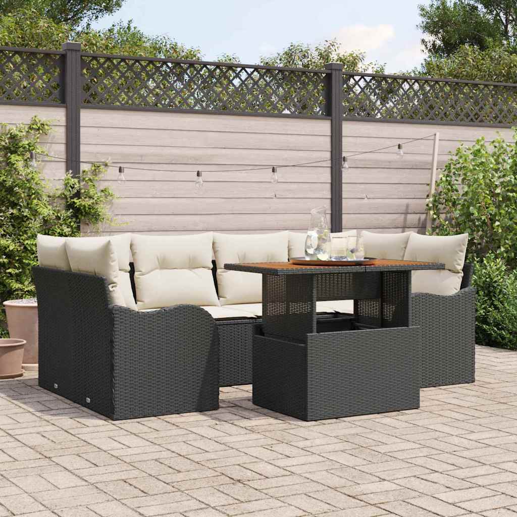Set Divano da Giardino con cuscino 7 pcs Nero e crema | homemem39