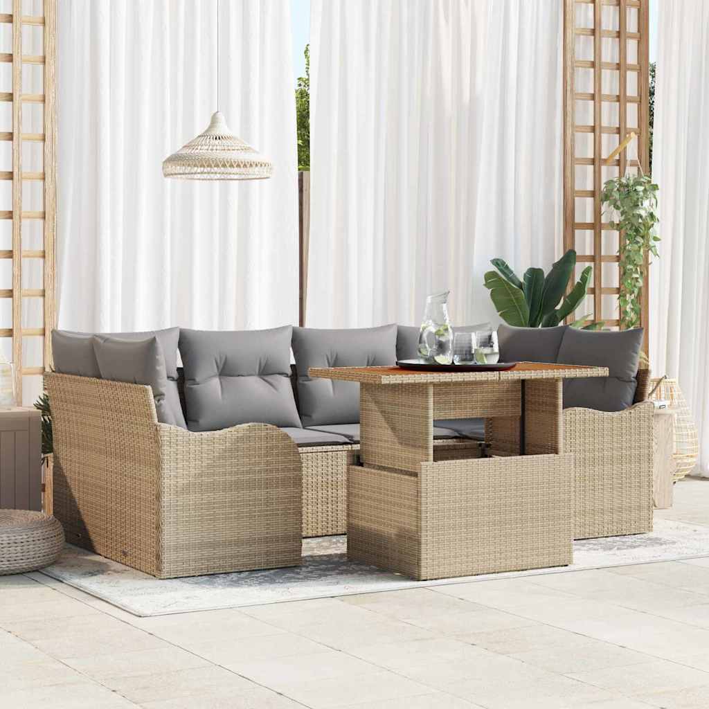 Set Divano da Giardino con cuscino 7 pcs beige e grigio chiaro | homemem39