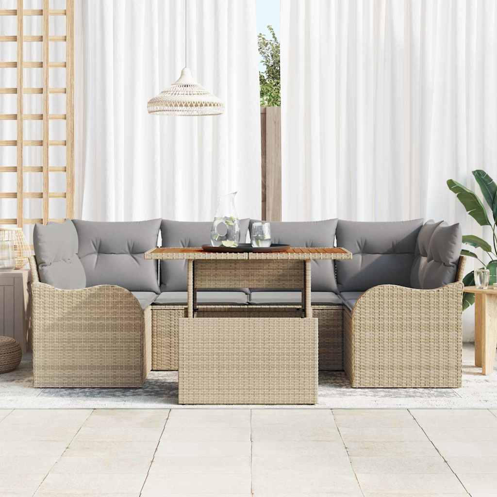 Set Divano da Giardino con cuscino 7 pcs beige e grigio chiaro | homemem39