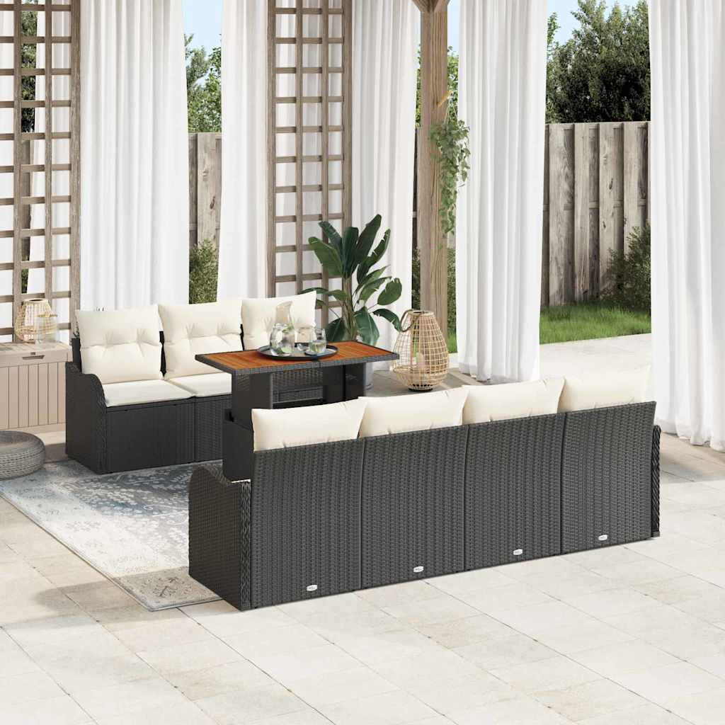 Set Divano da Giardino con cuscino 8 pcs Nero e crema | homemem39
