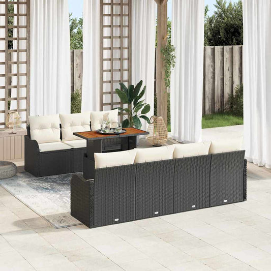Set Divano da Giardino con cuscino 8 pcs Nero e crema