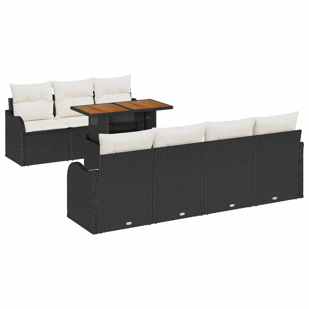 Set Divano da Giardino con cuscino 8 pcs Nero e crema | homemem39