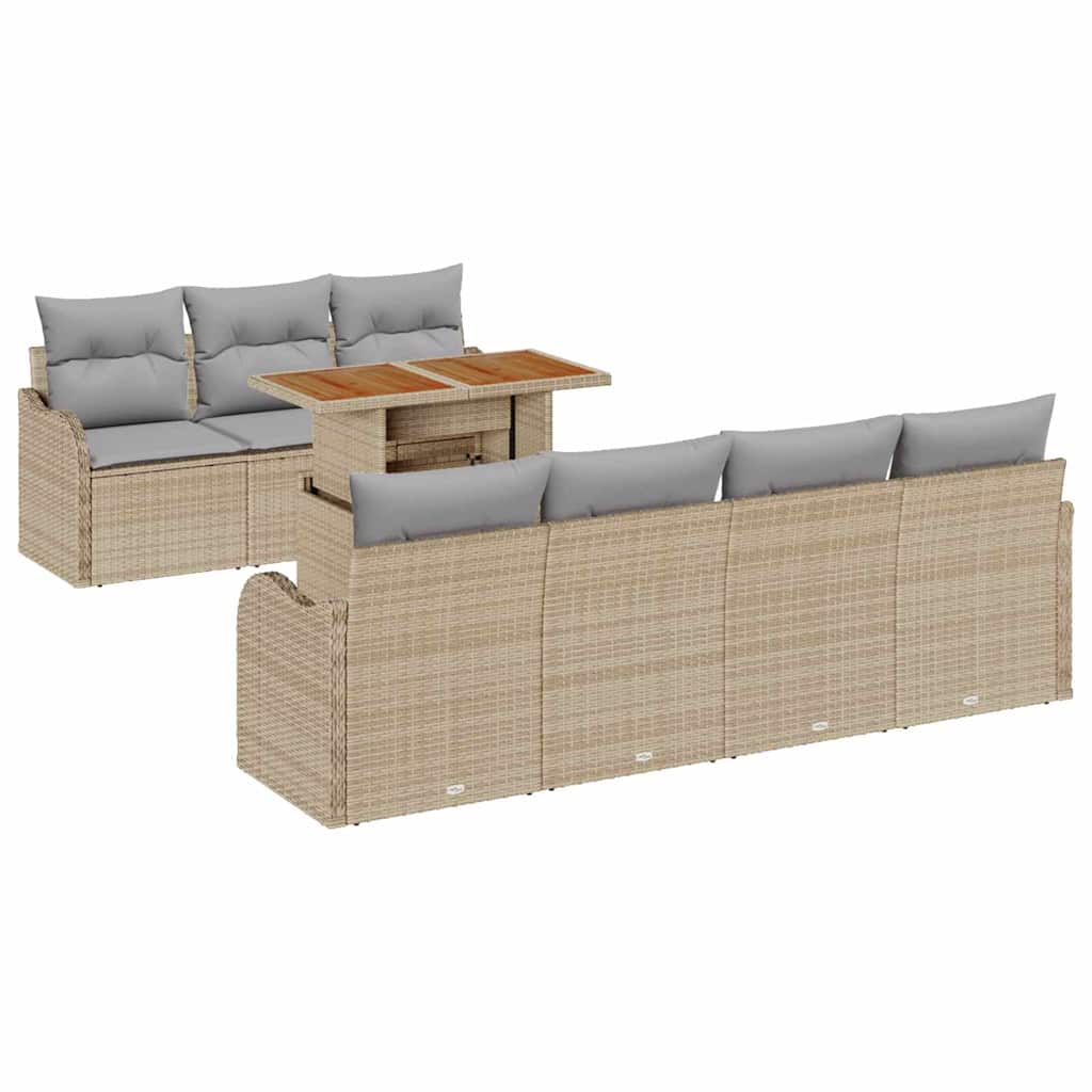 Set Divano da Giardino con cuscino 8 pcs beige e grigio chiaro | homemem39