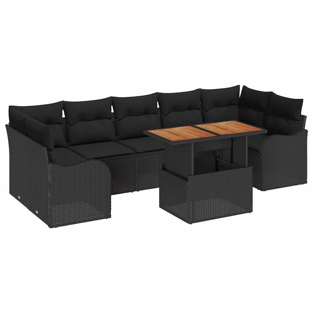 Set Divano da Giardino con cuscino 8 pcs Nero polyrattan | homemem39