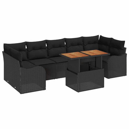 Set Divano da Giardino con cuscino 8 pcs Nero polyrattan | homemem39