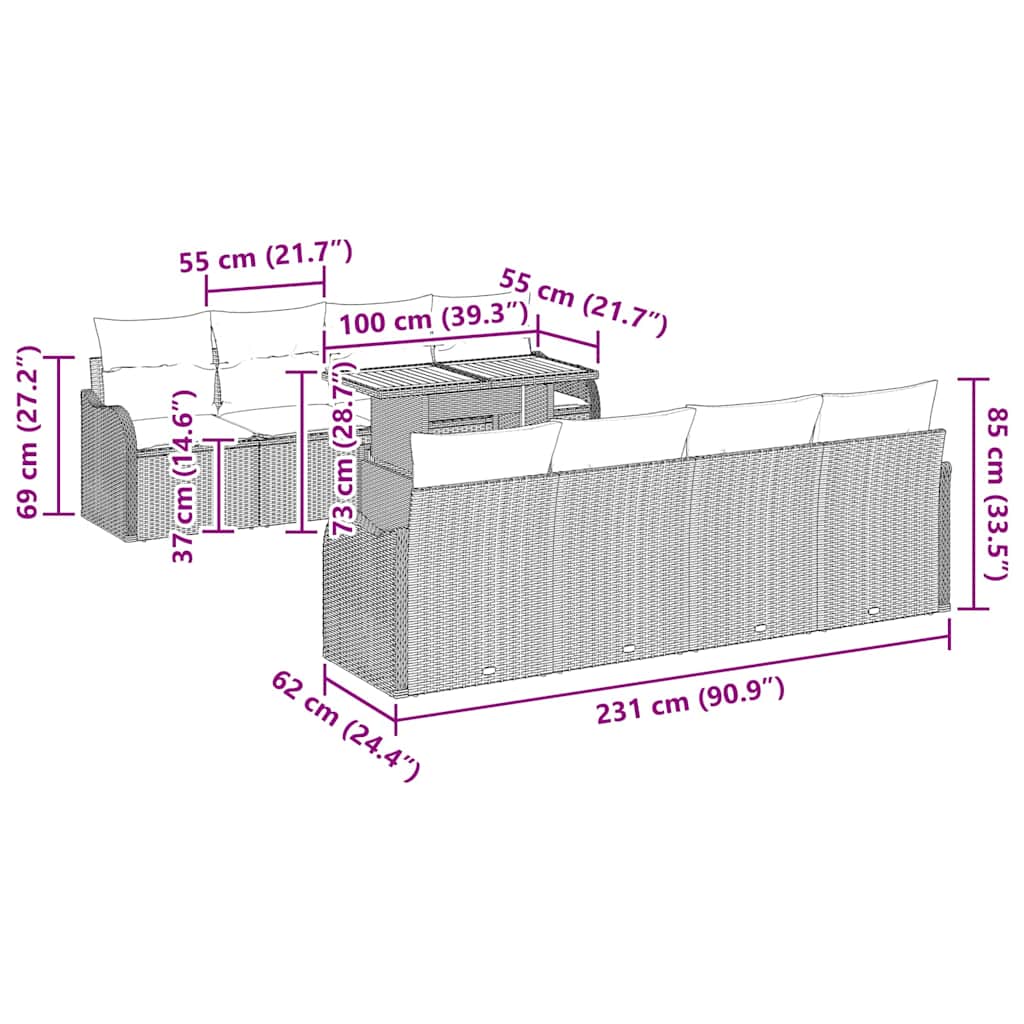 Set Divano da Giardino con cuscino 7 pcs beige e grigio chiaro | homemem39