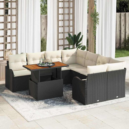 Set Divano da Giardino con cuscino 7 pcs Nero e crema