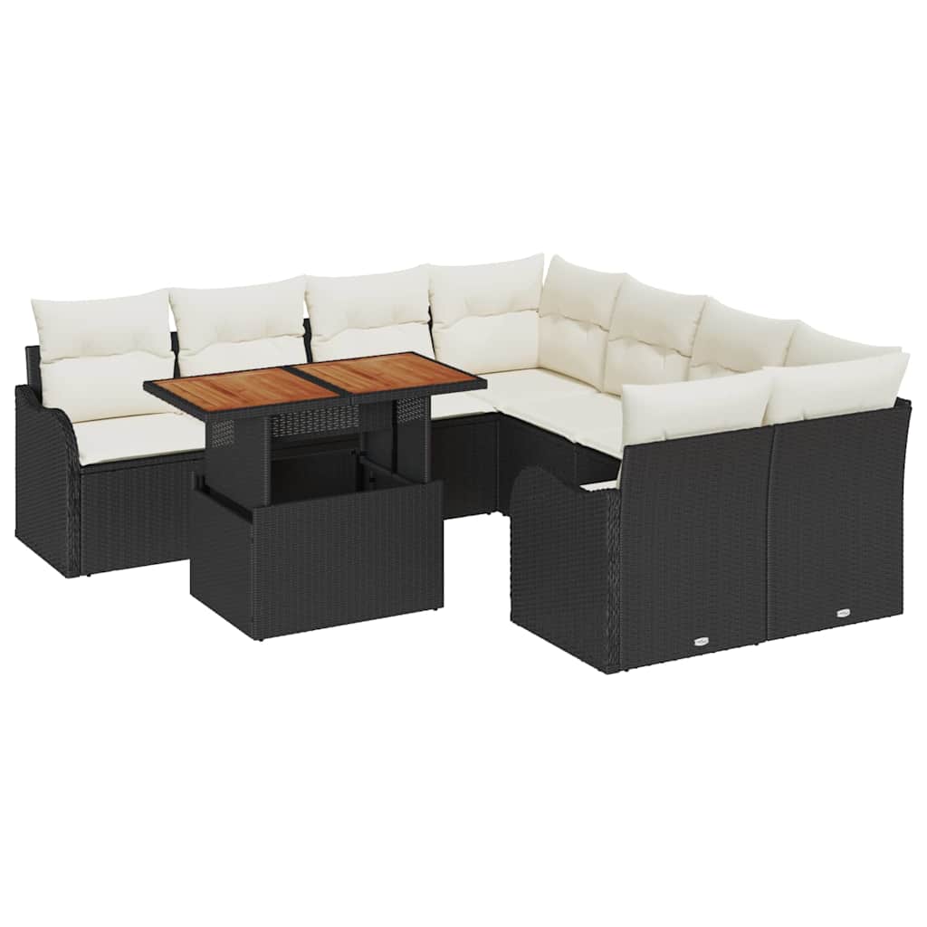 Set Divano da Giardino con cuscino 7 pcs Nero e crema | homemem39