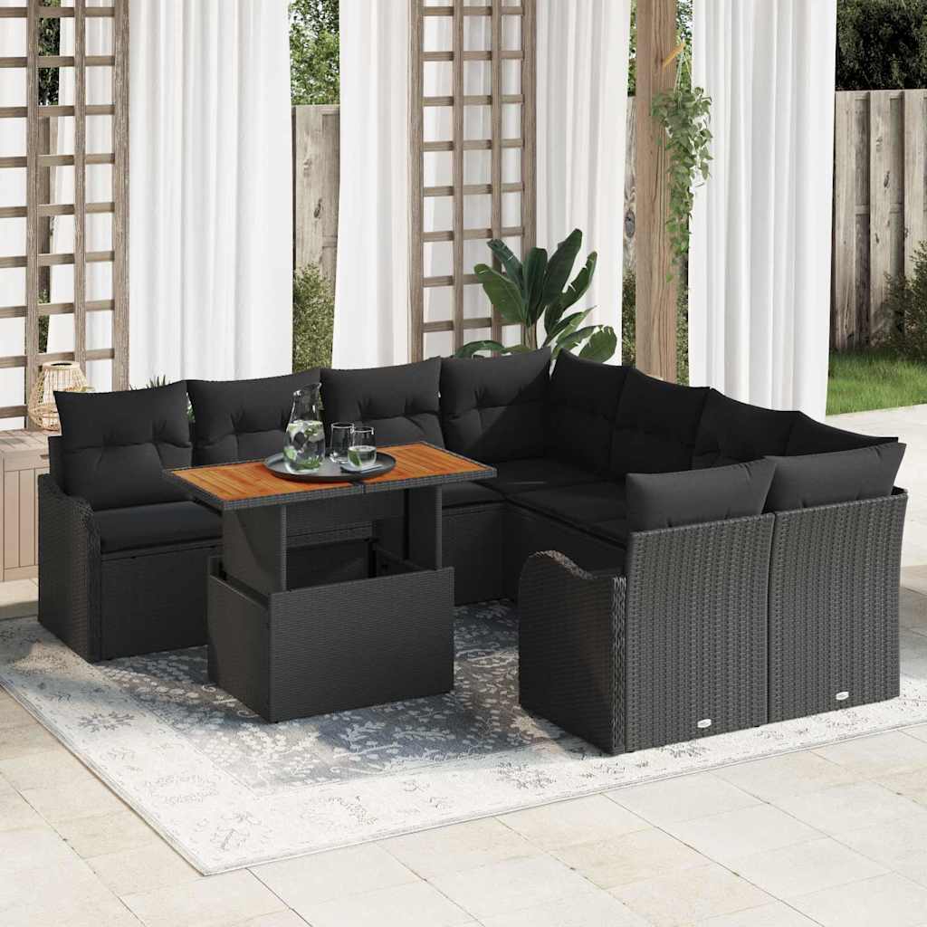 Set Divano da Giardino con cuscino 7 pcs Nero | homemem39