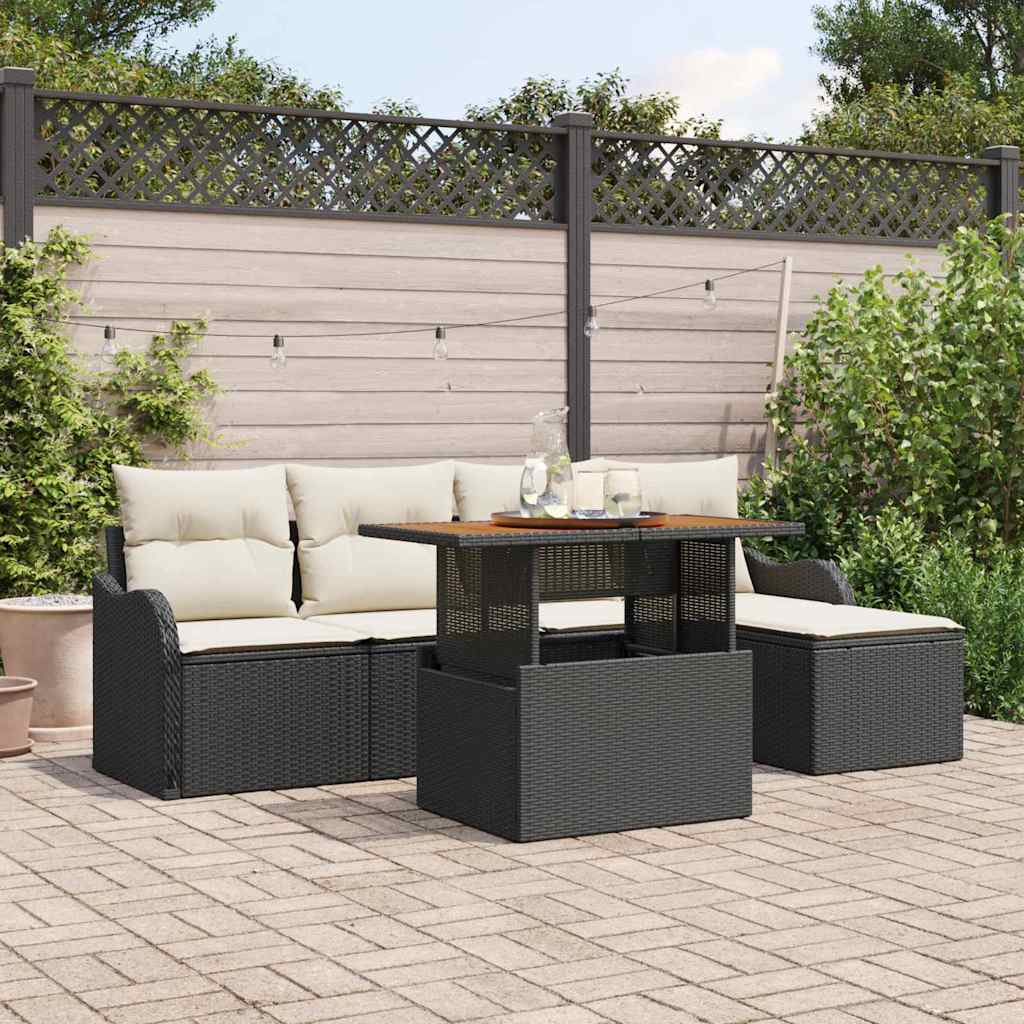 Set Divano da Giardino 6 pcs Nero e Crema polyrattan | homemem39
