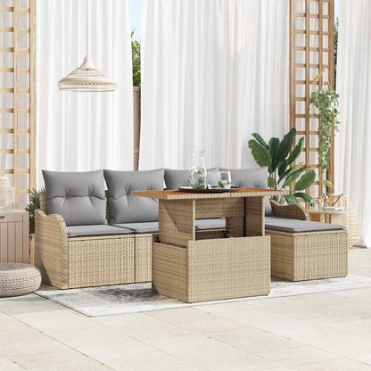 Set Divano da Giardino 6 pcs Beige e Grigio Chiaro polyrattan | homemem39