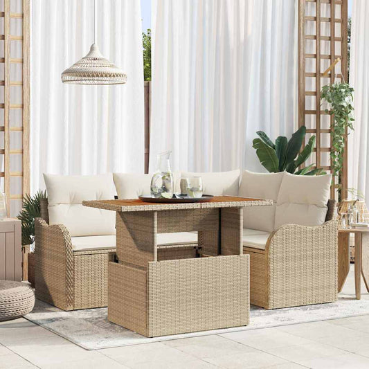 Set Divano da Giardino 5 pz 4-Numero di posti Beige e Crema | homemem39