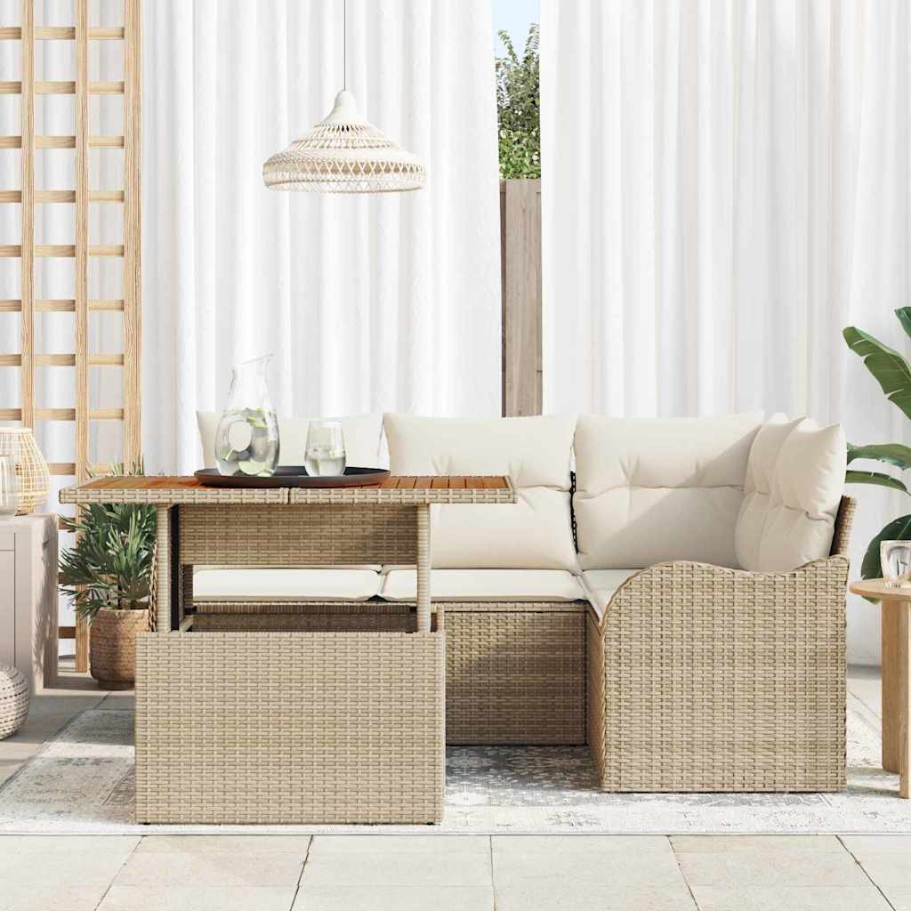 Set Divano da Giardino 5 pz 4-Numero di posti Beige e Crema | homemem39